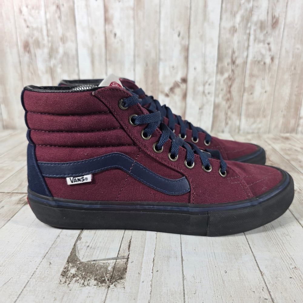 Vans Sk8-Hi‎ Pro Customs Burgundy Navy Blue High Top Sneakers Mens 8 Womens 9.5